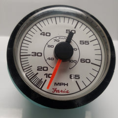 *Faria Quality Boat Marine 0-65 MPH Gauge Gage White Background 3-1/4"